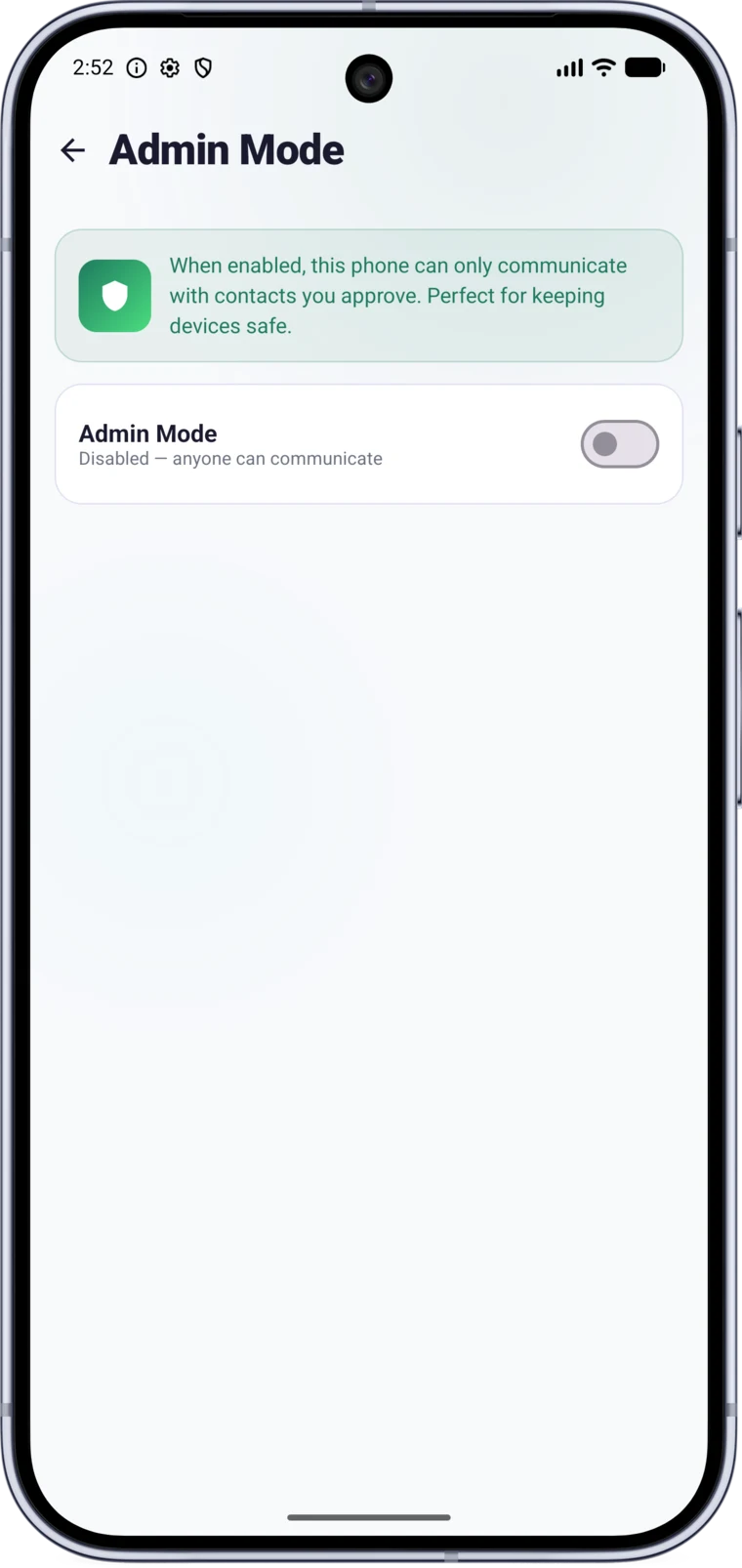 Ittisal Admin Mode screen with approved-contact controls